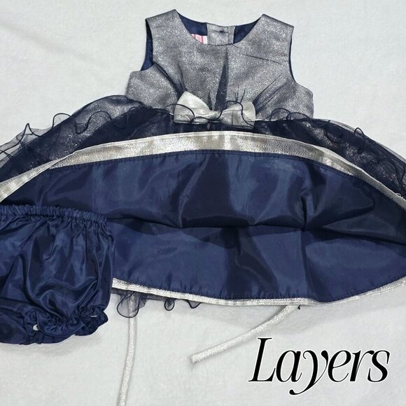 Rosenau Baby Dress Set 18M – Silver Bodice, Navy Mesh Skirt & Bloomers | Silver - Picture 7 of 9